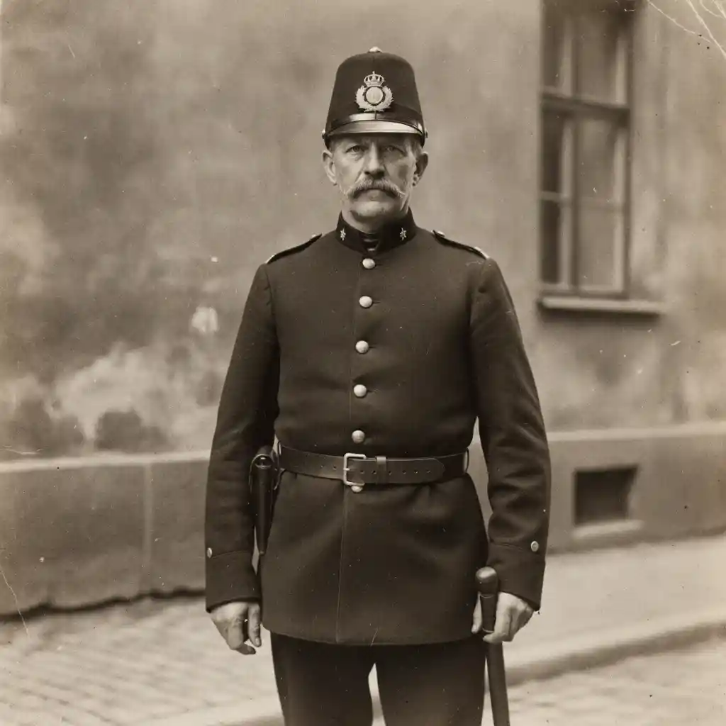 Vintage portrait of a Swedish police officer in monochrome