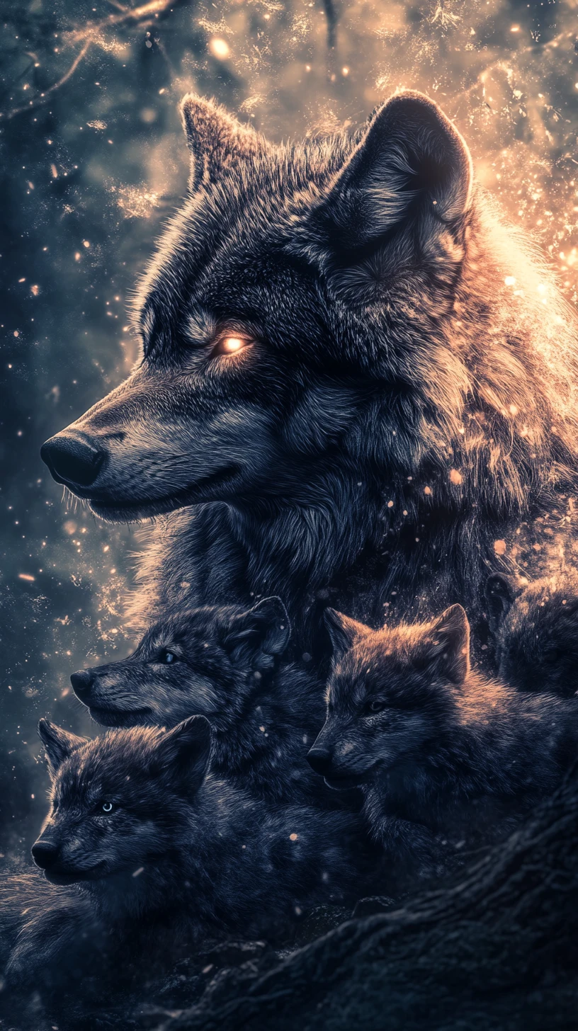 Guardian wolf dissolving into light within a dreamlike forest