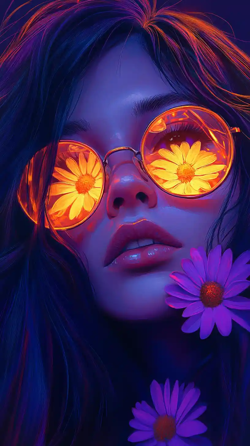 Anime girl portrait with glowing explosion in her glasses