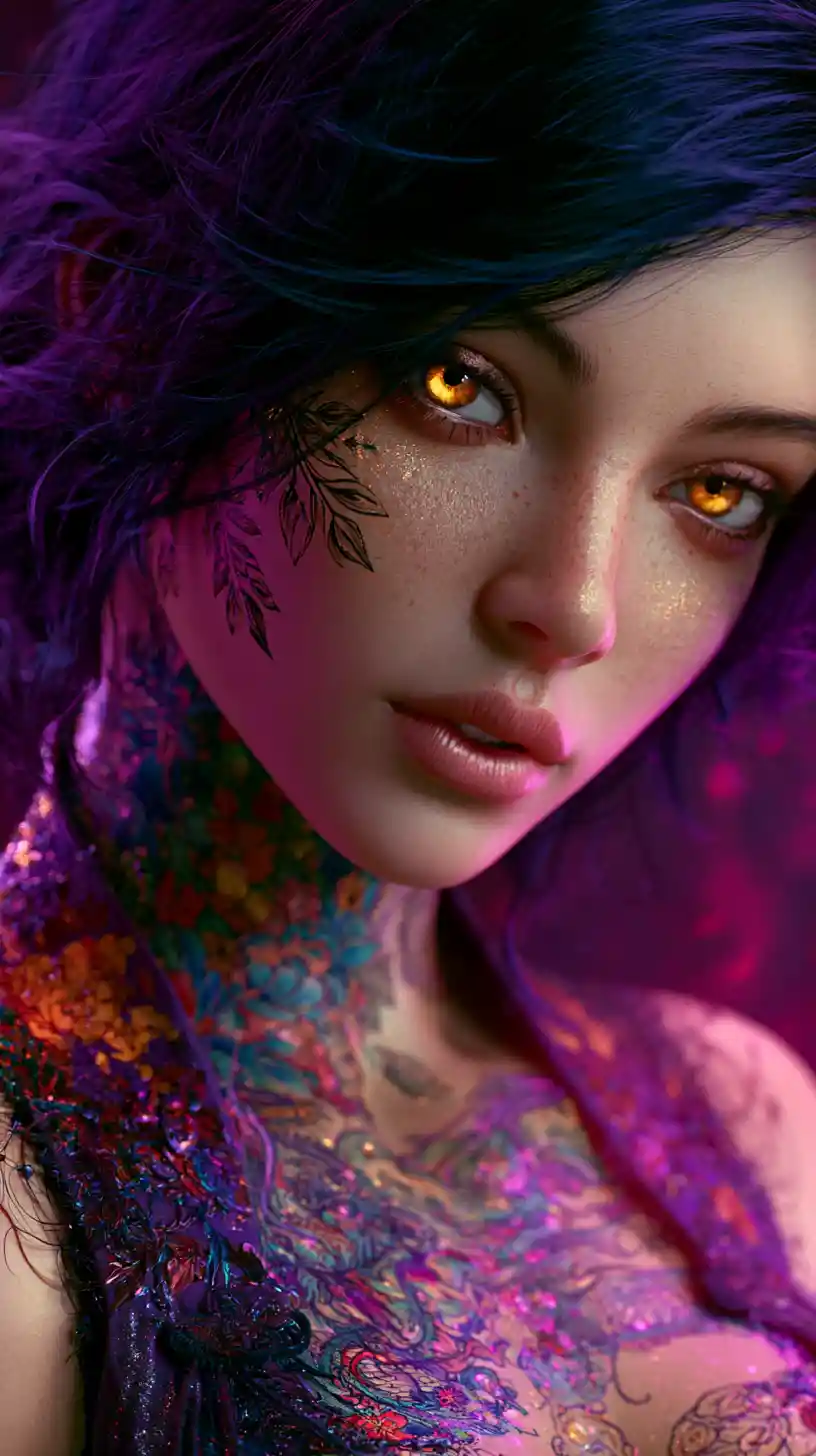 Fantasy portrait of a girl with glowing amber eyes