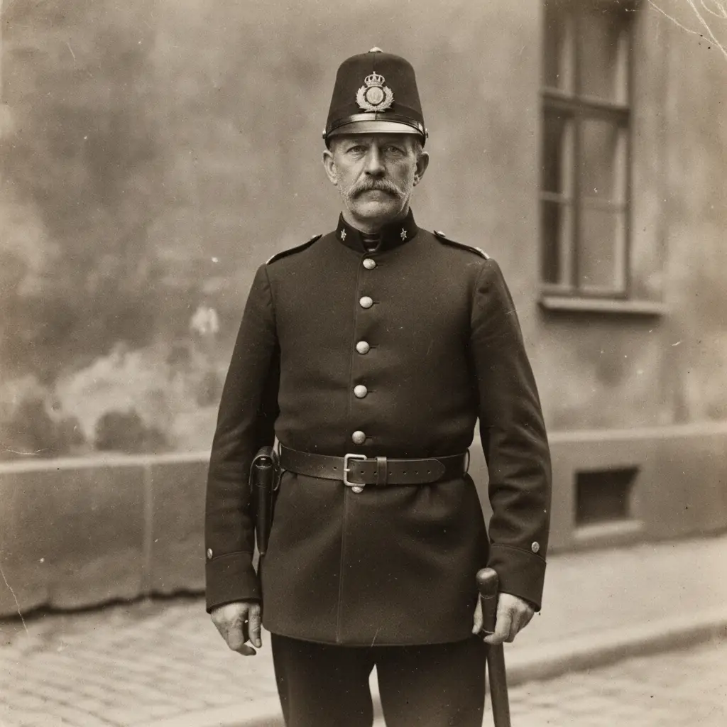 Vintage-Porträt eines schwedischen Polizisten in Monochrom