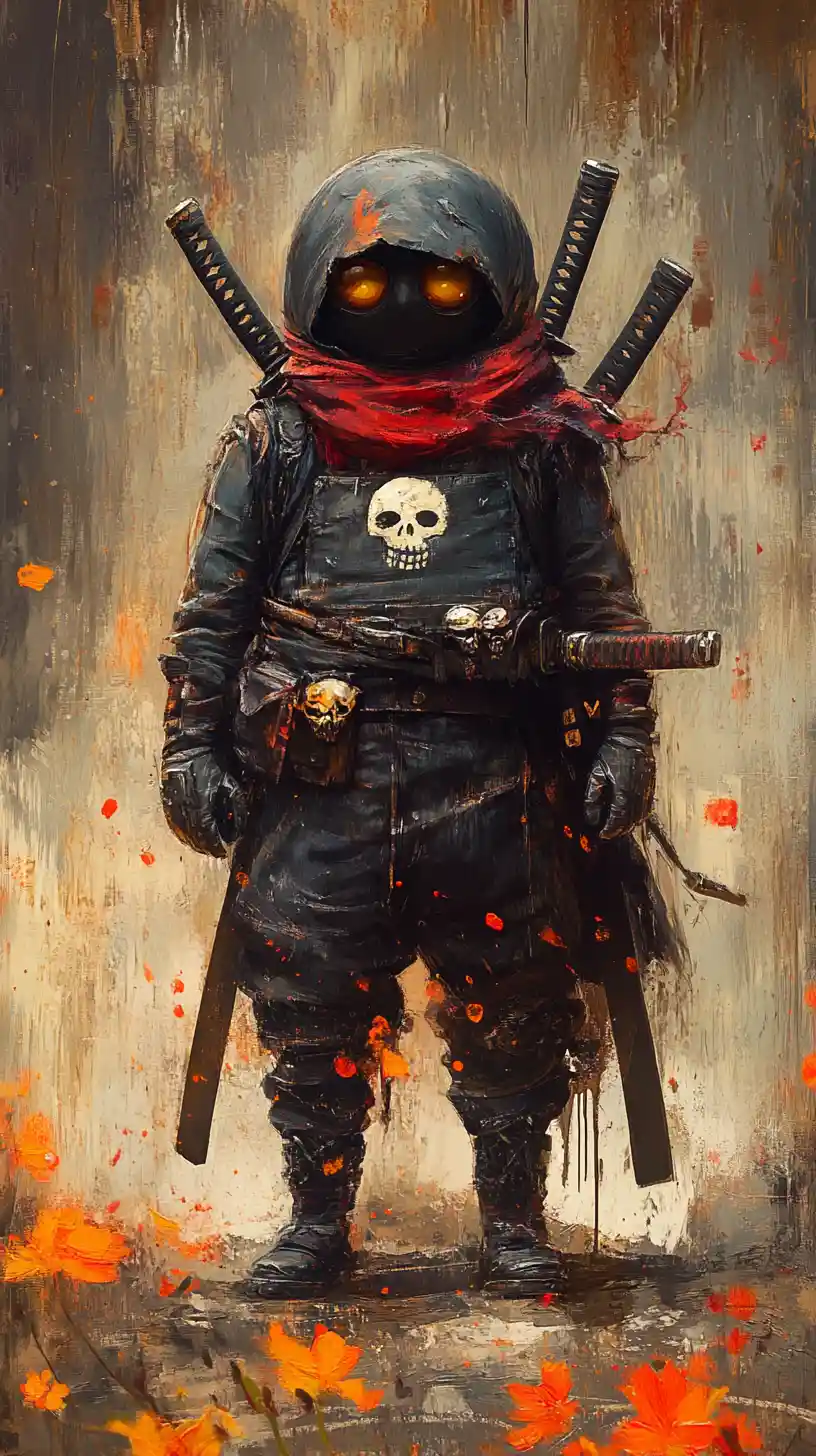 Melancholic warrior figure in decaying urban ruins