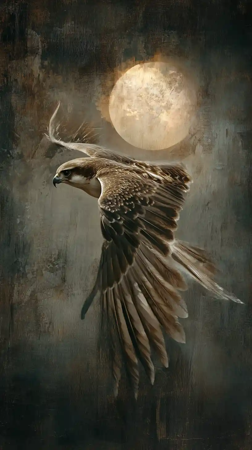 Falcon In Flight Against Abstract Eclipse Painted Sky