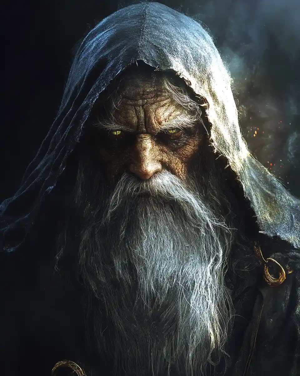 Wise grand wizard with powerful magical presence
