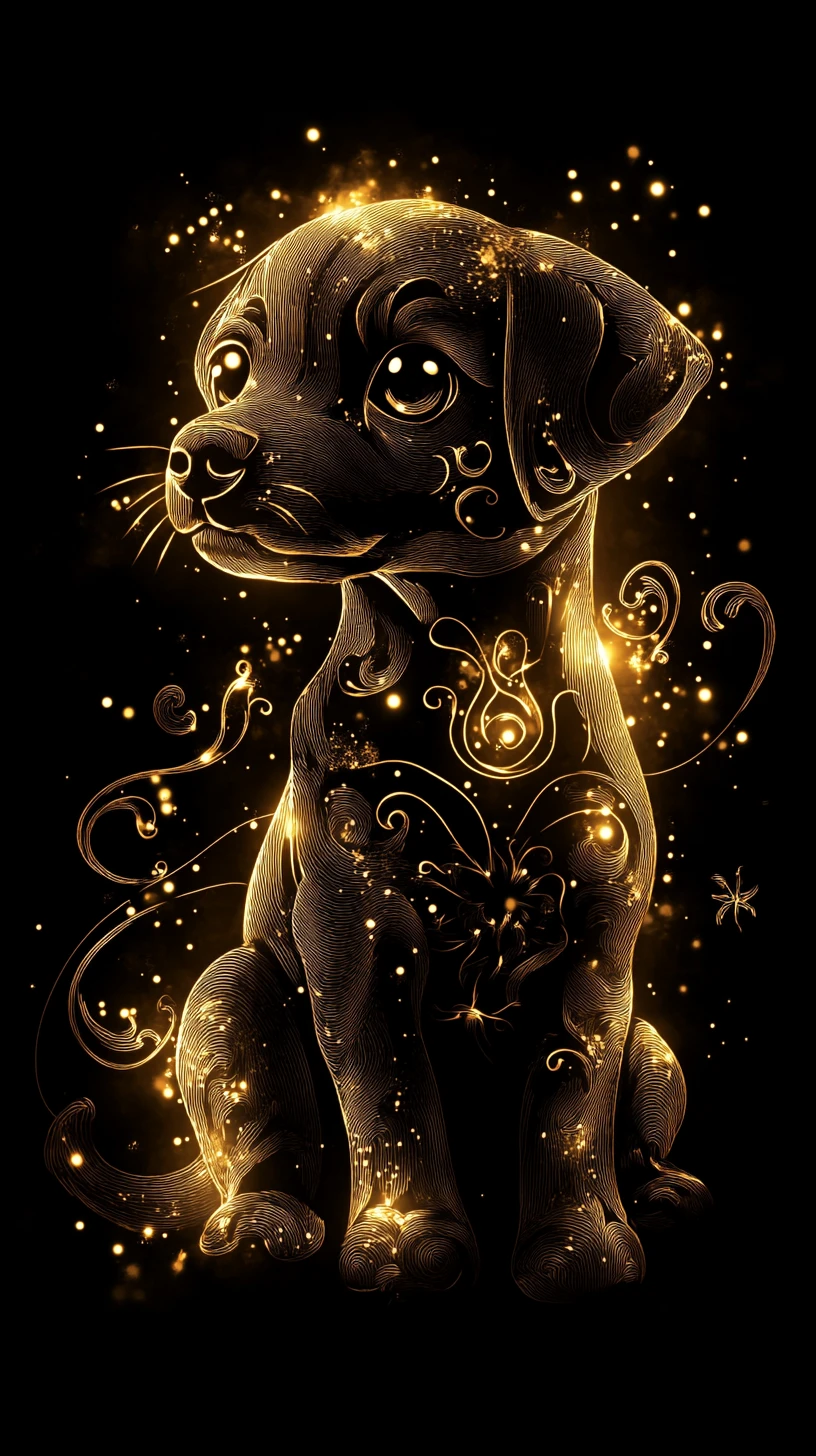 Glowing Gothic Puppy Silhouette With Whimsical Fantasy Details