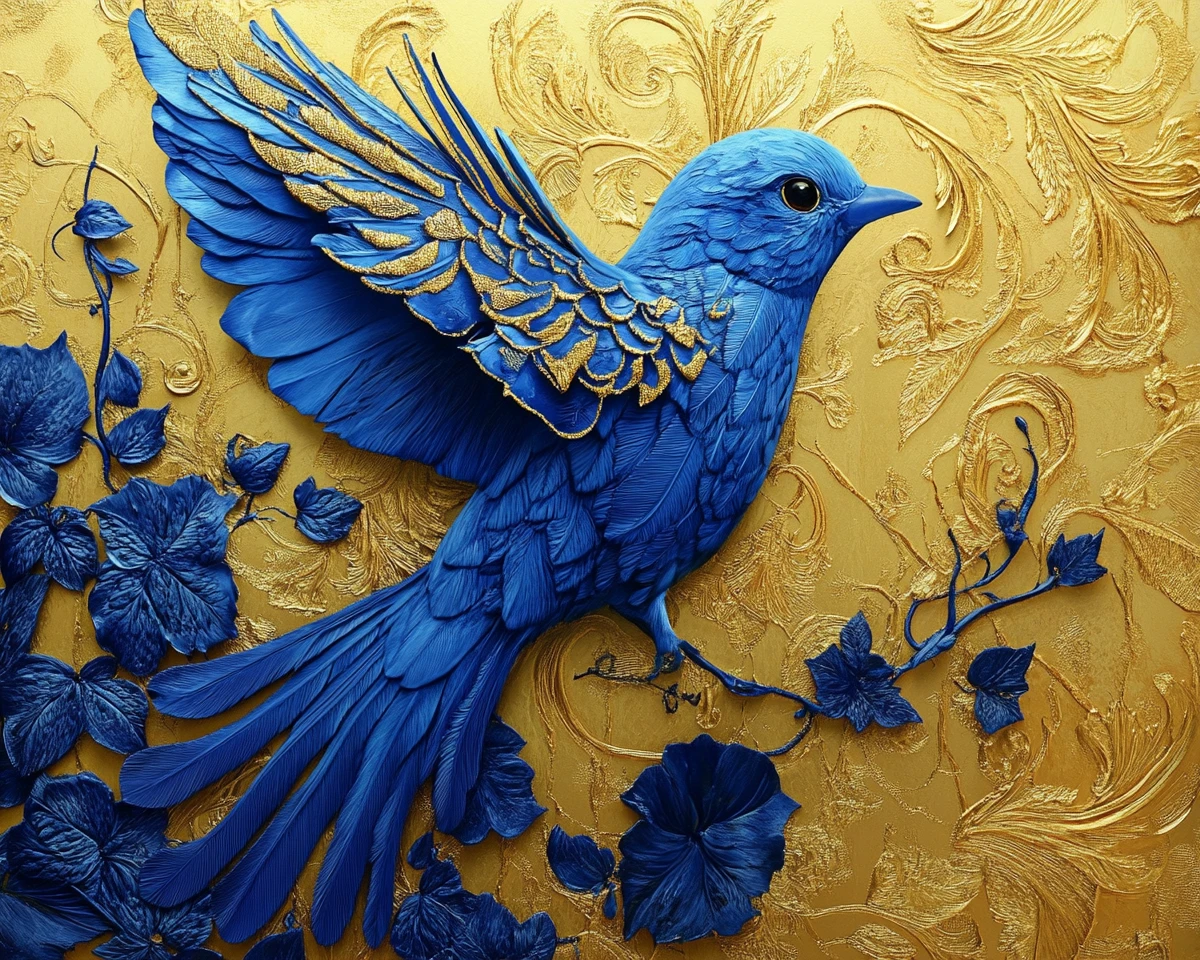 Blue And Gold Bird Against Abstract Colorful Background
