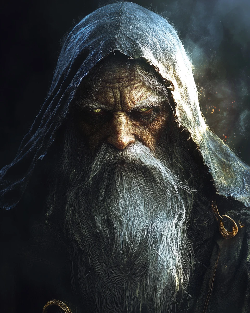 Wise grand wizard with powerful magical presence