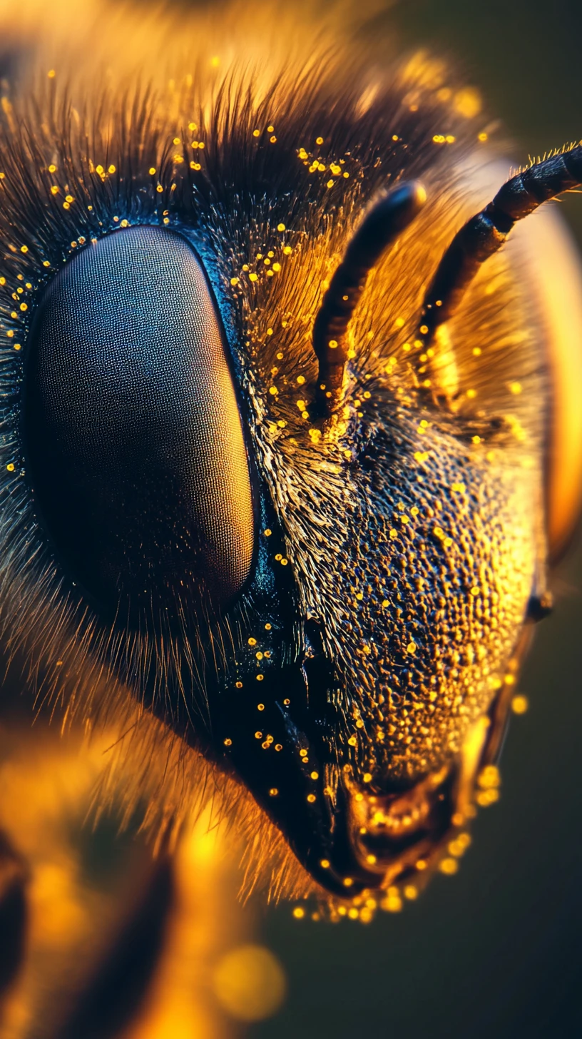 Extreme close up macro view of a honeybee face