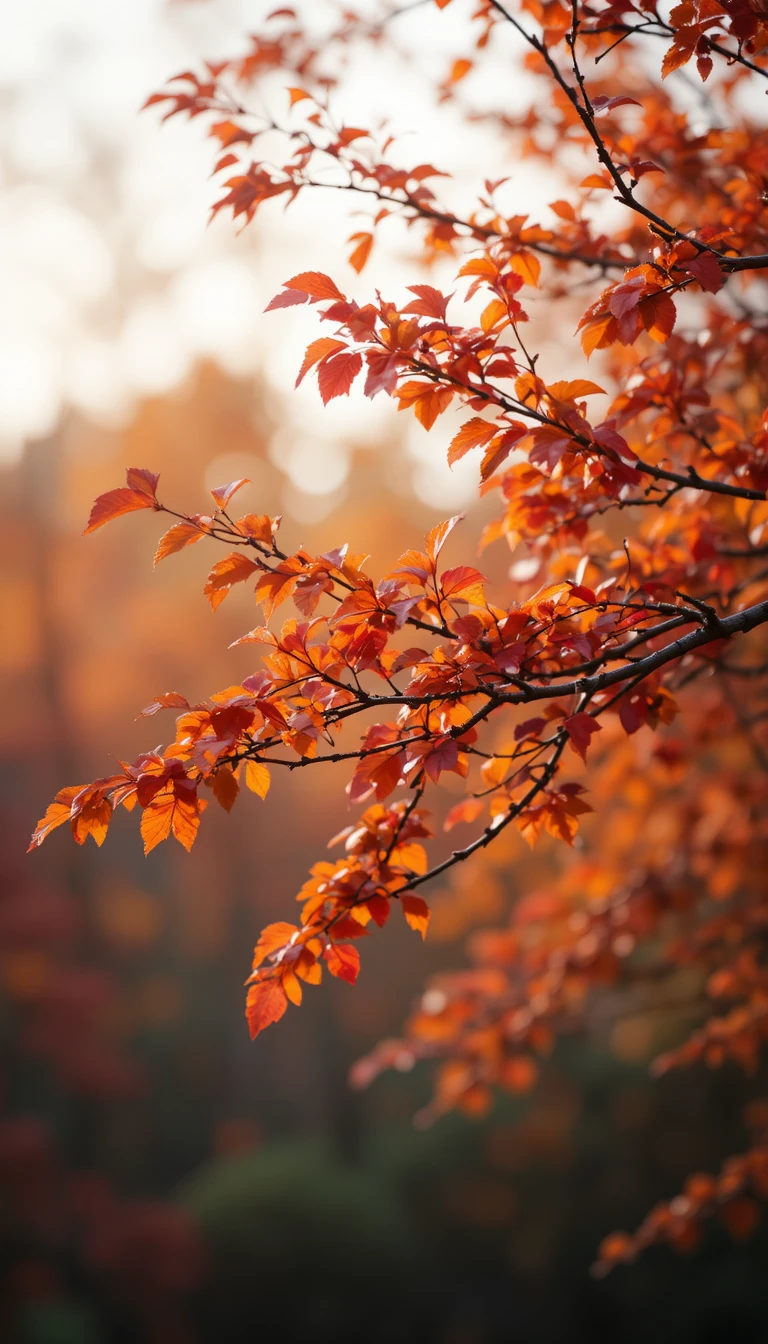Autumn tree branch with warm bokeh lights in background