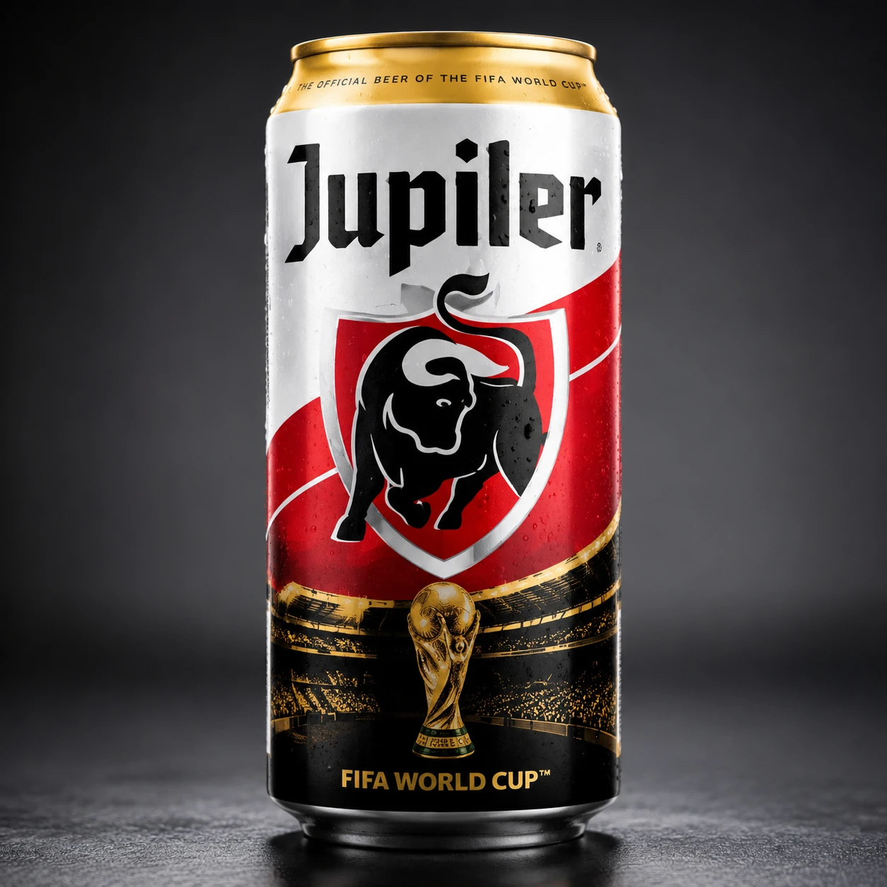 Toma de estudio de un diseño de lata de cerveza de la Copa del Mundo con marca