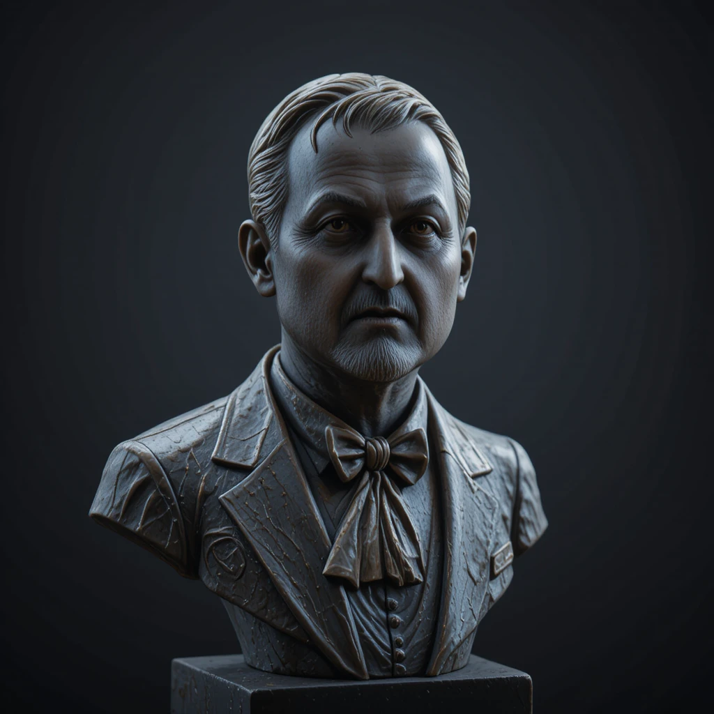 Dramatic bronze bust of an older man in formal attire