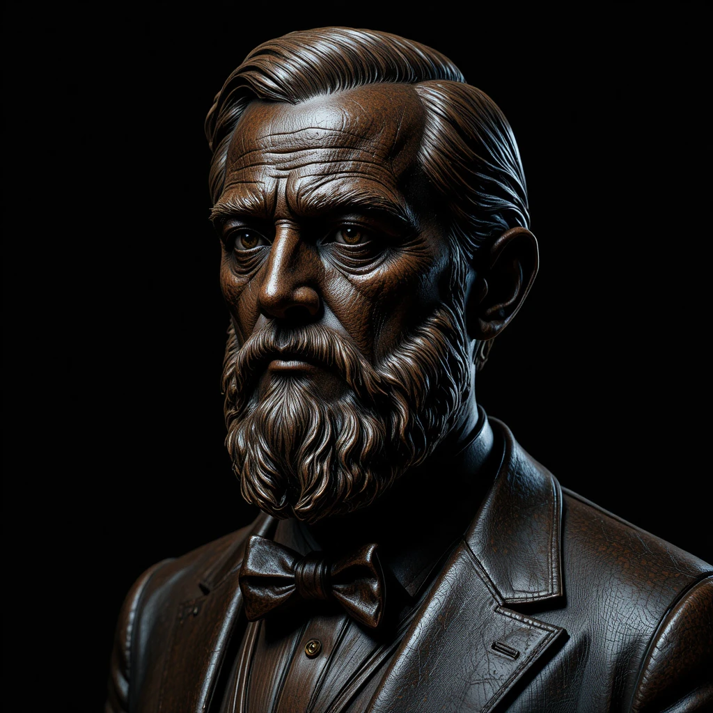Bronze bust of an elder gentleman in dramatic studio light