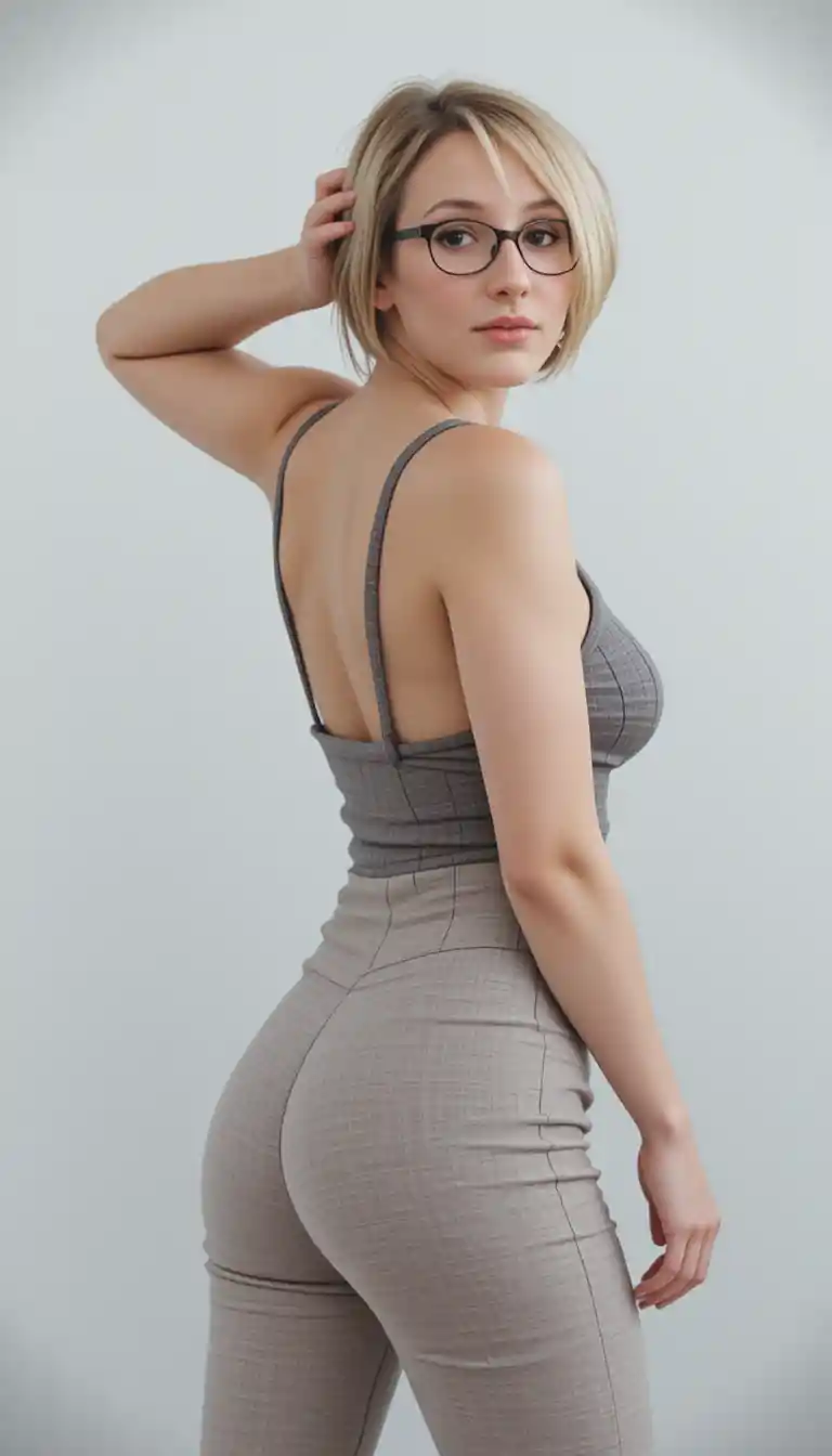 Young blonde woman posing in backless crop top