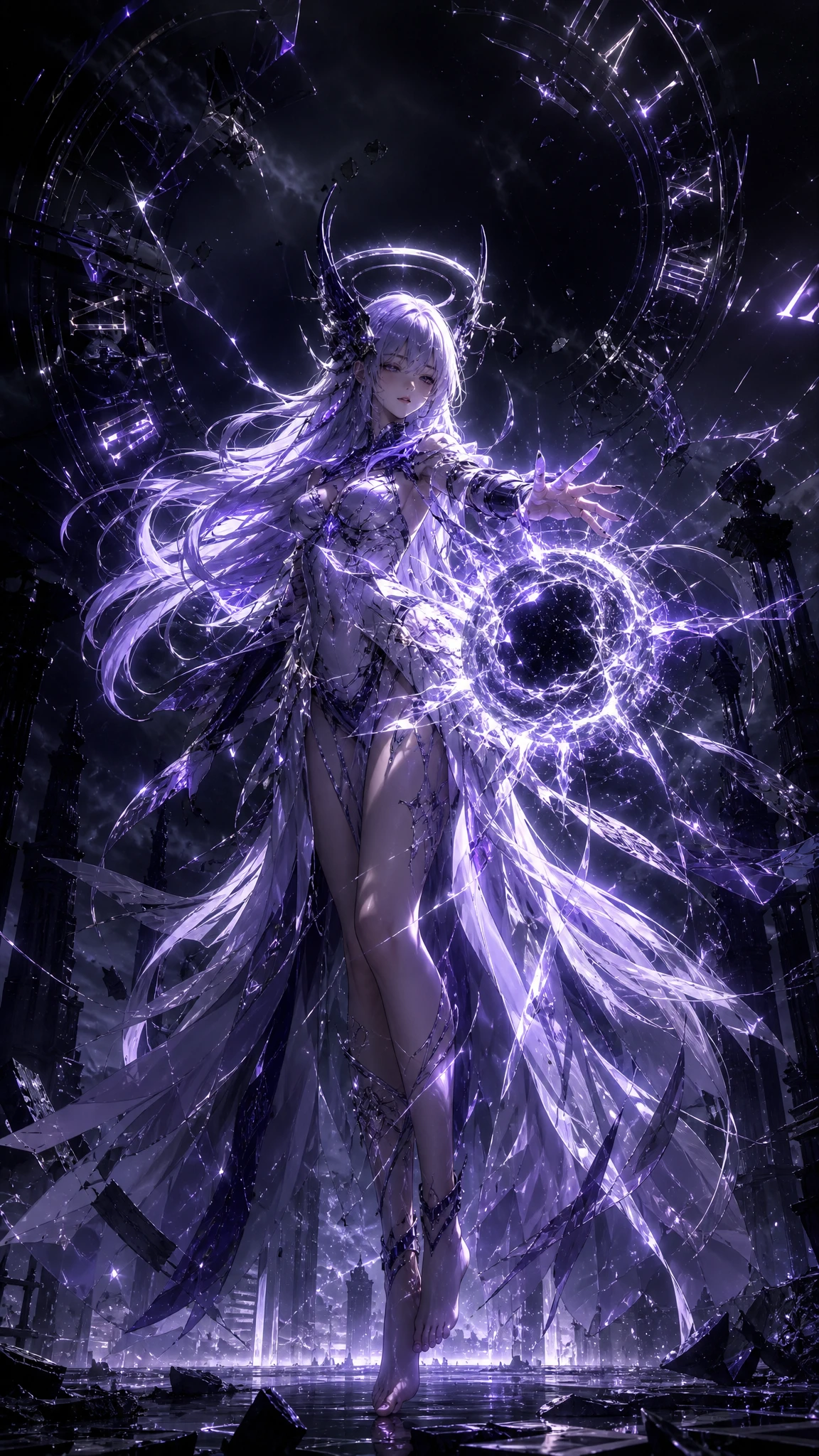 Melancholic 3D anime girl casting magic in darkness