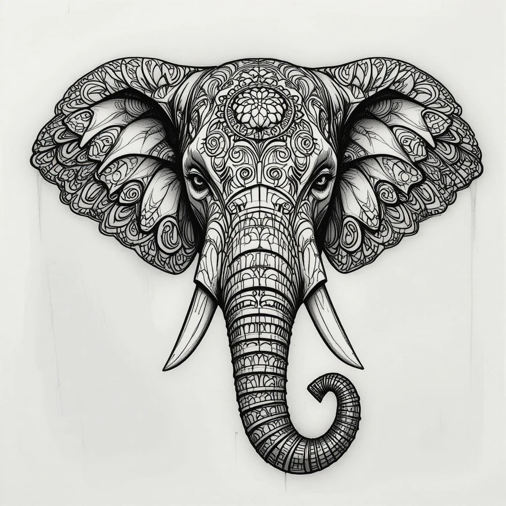 Stylized mandala elephant head with intricate symmetrical patterns