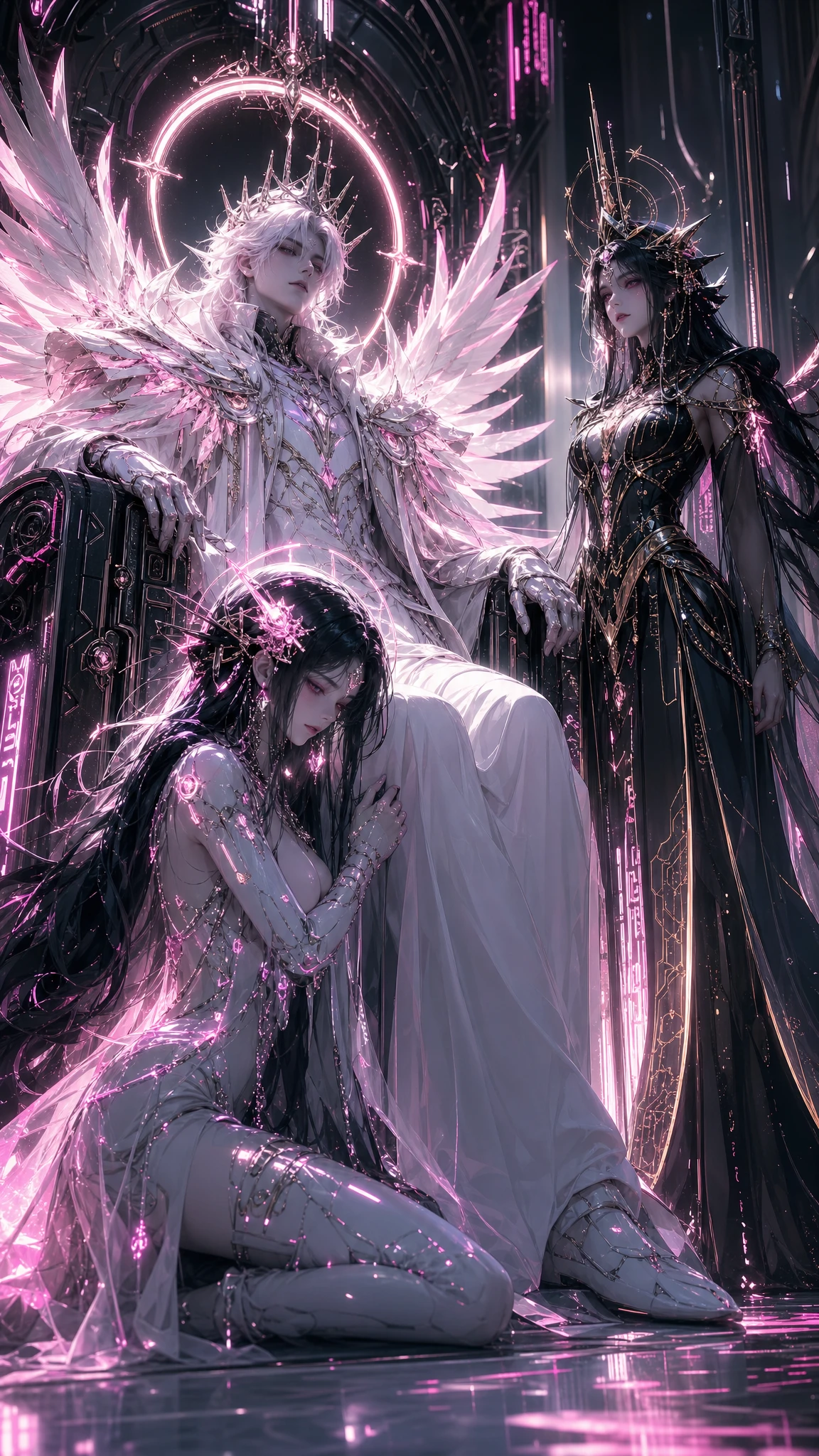 Halo crowned paladin on a radiant feathered throne