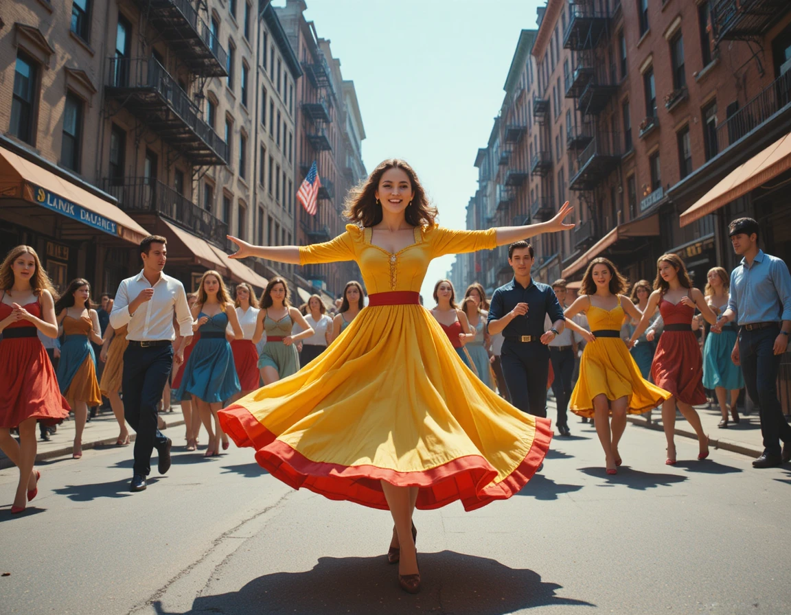 Dancers Celebrating On A Sunny New York City Street