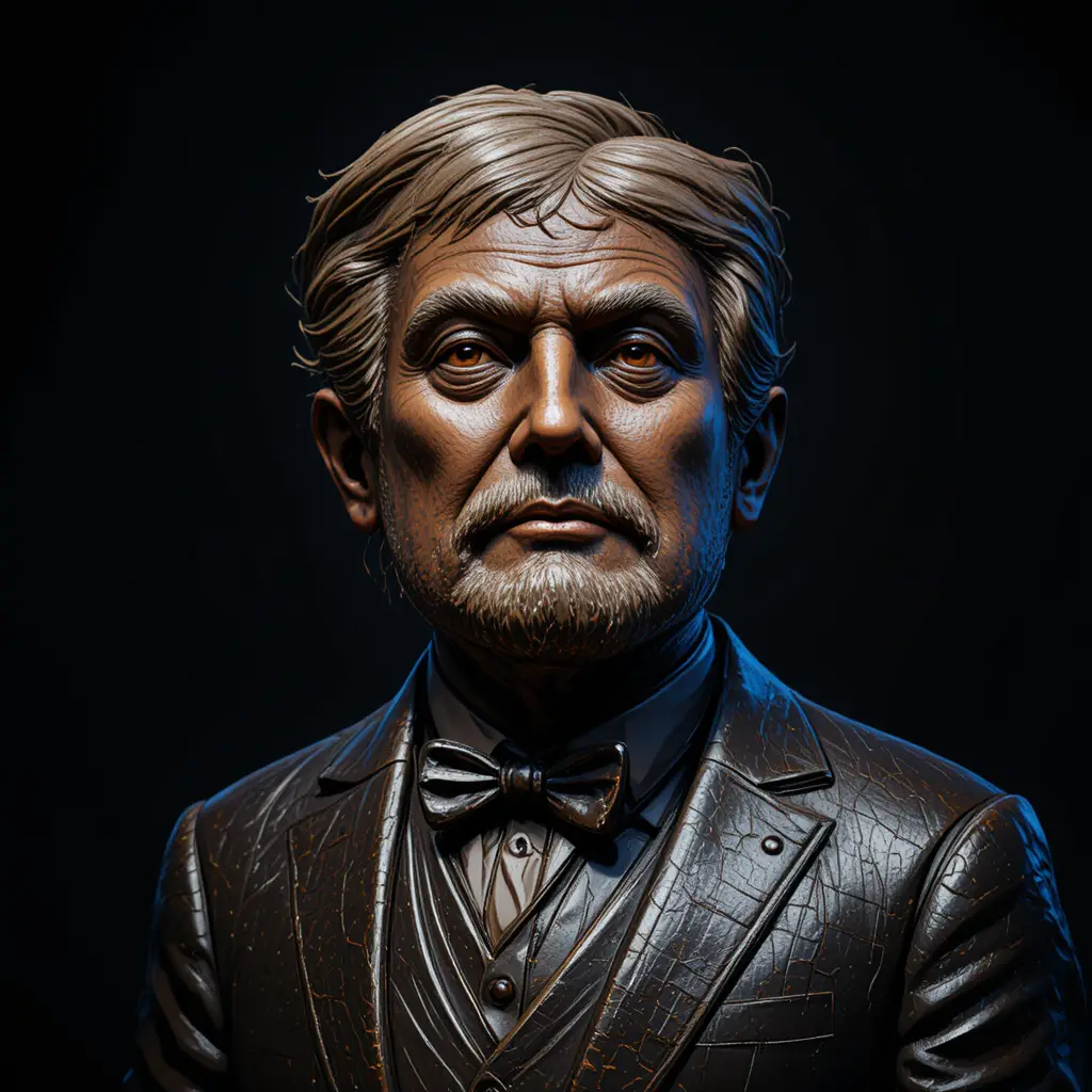 Dark bronze bust of an elder man in formal suit