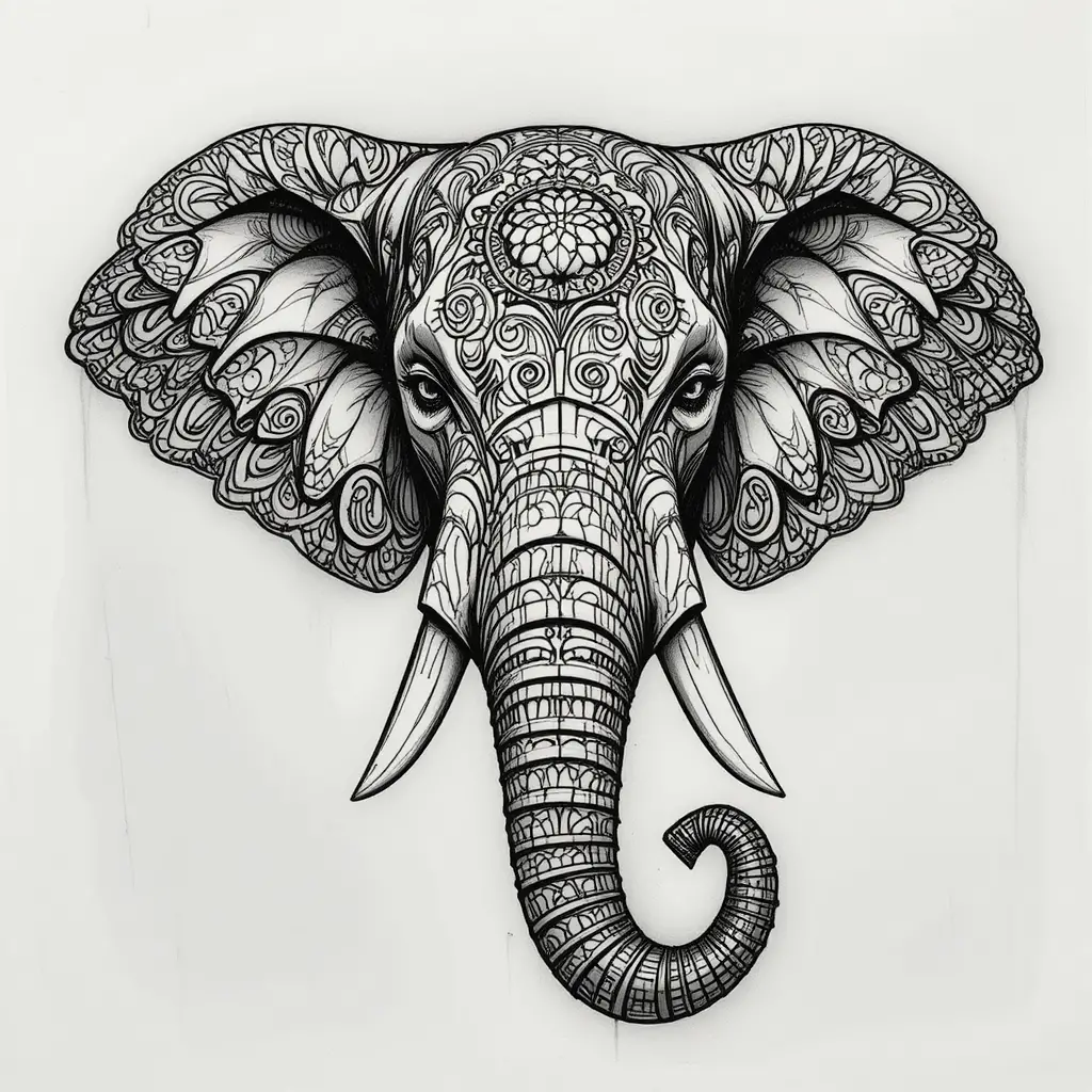 Stylized mandala elephant head with intricate symmetrical patterns