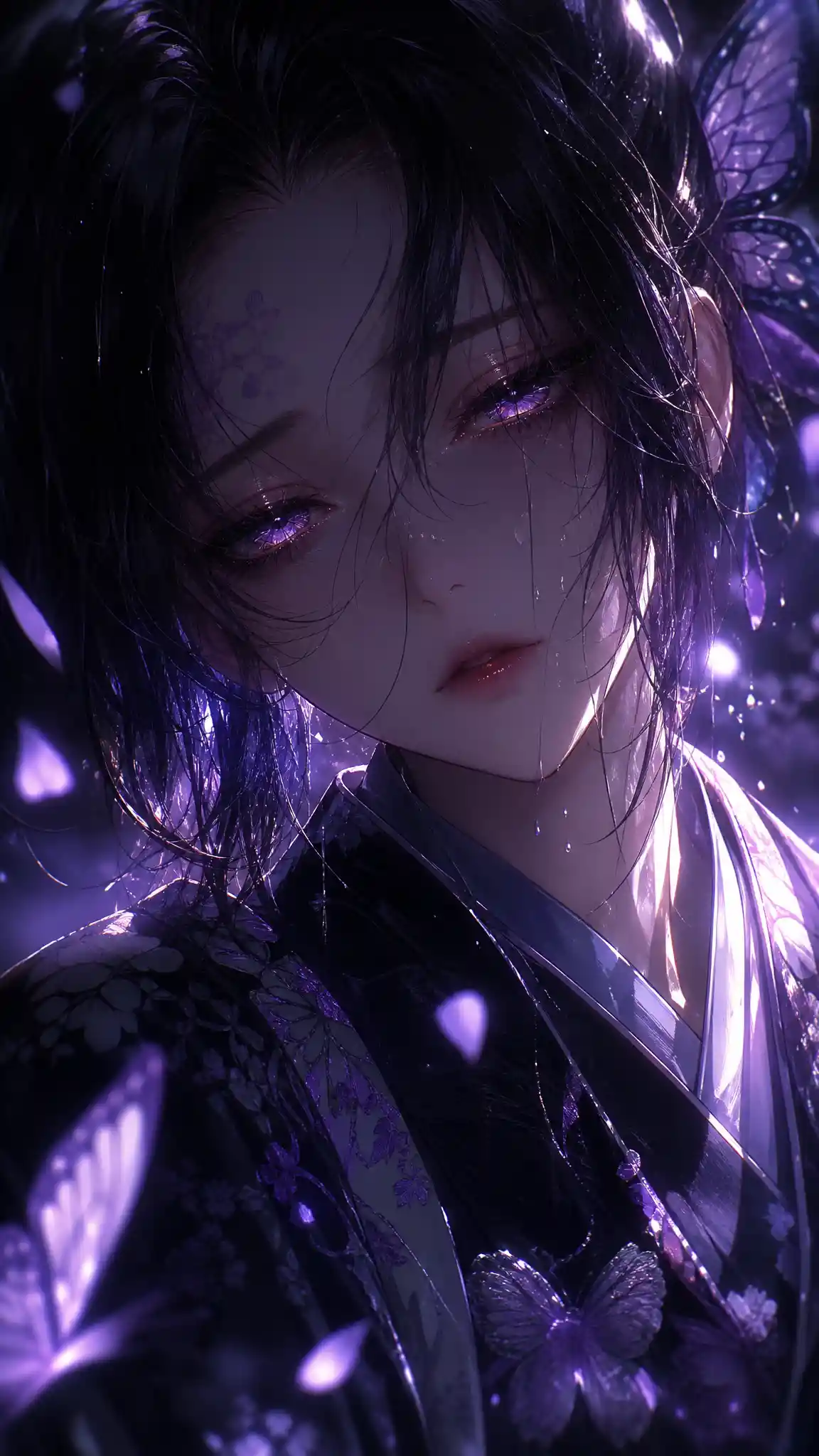 Close up of a 3D anime girl with glowing eyes