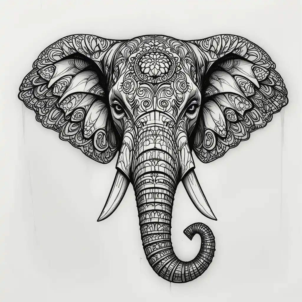 Stylized mandala elephant head with intricate symmetrical patterns