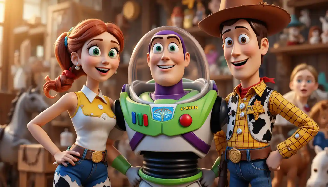 Allegro trio 3D con cowboy, cowgirl e ranger spaziale