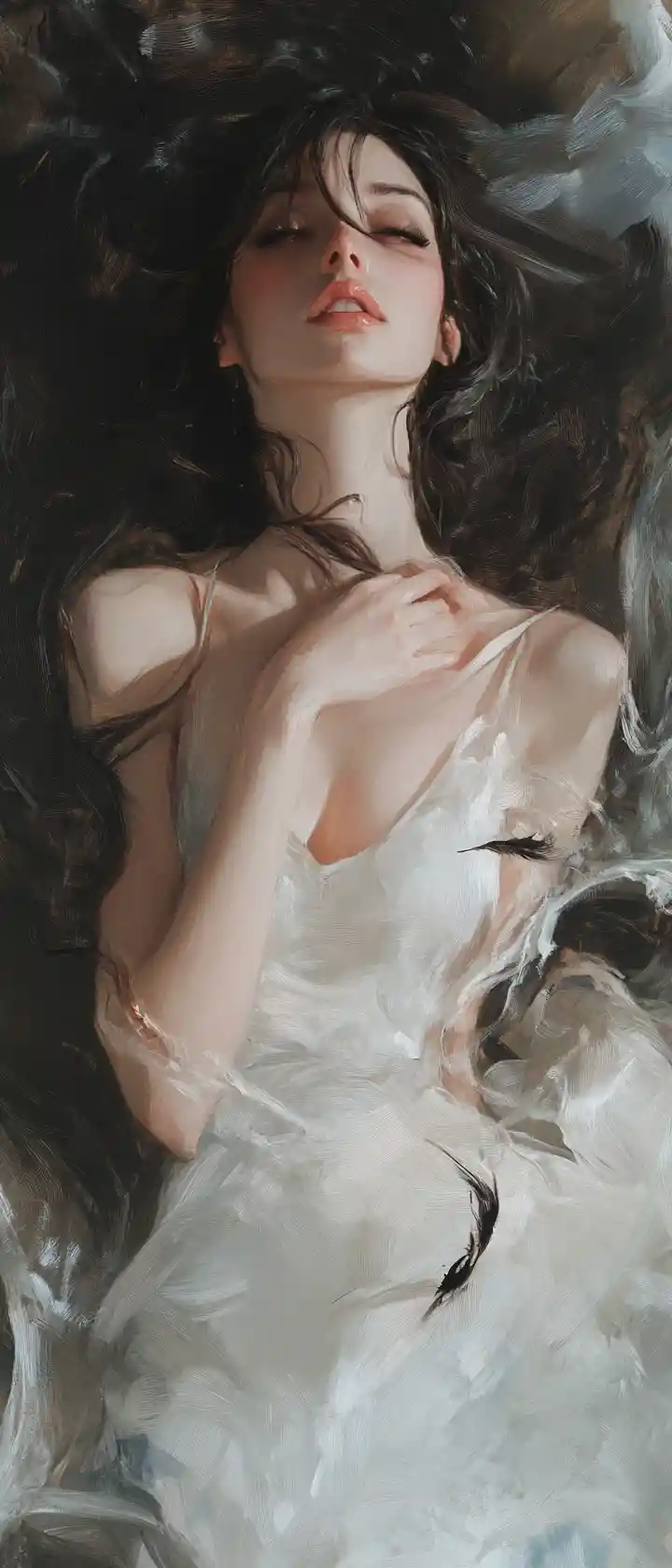Beautiful girl emerging from a living fantasy painting