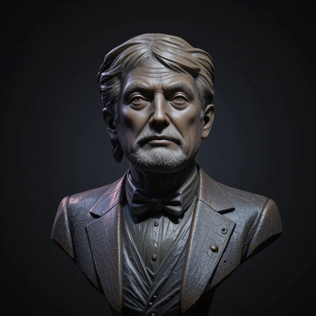 Bronze bust of an elder gentleman in dramatic studio light