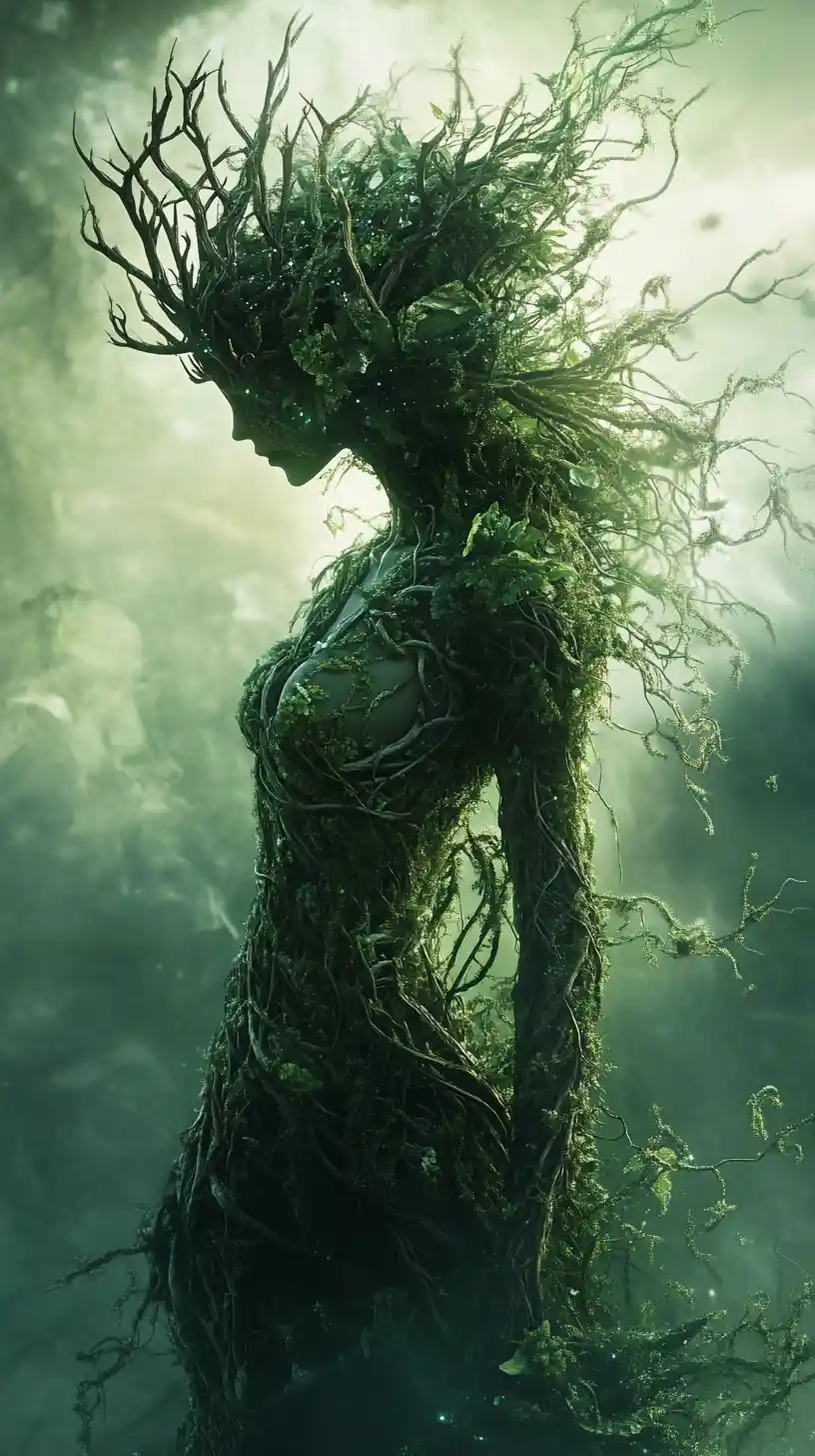 Surreal Bark Skinned Fae Woman With Antler Like Horns