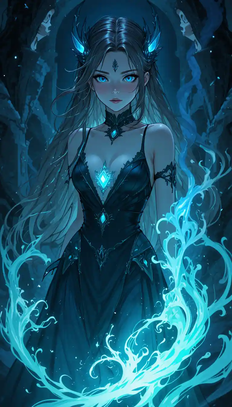 Young ghostly anime girl in a dark fantasy world