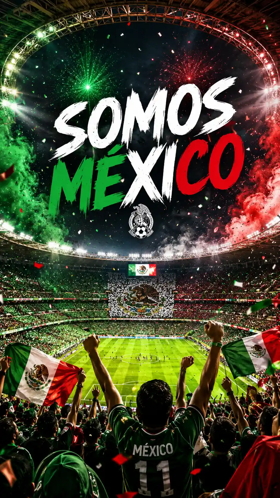Mexico stadium home crowd in intense green white red atmosphere