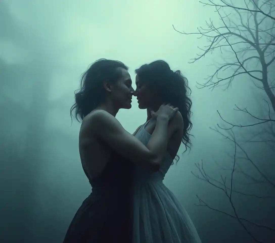 Surreal woman in a dreamlike limbo of horror and desire
