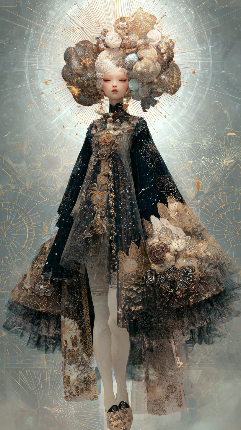 Mystical anime witch in celestial hat and luxe streetwear