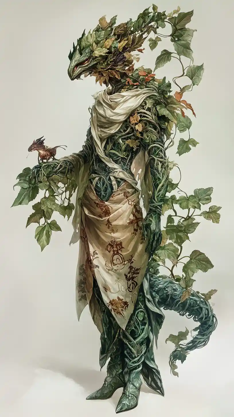 Botanical mage in jewel toned plant woven garments