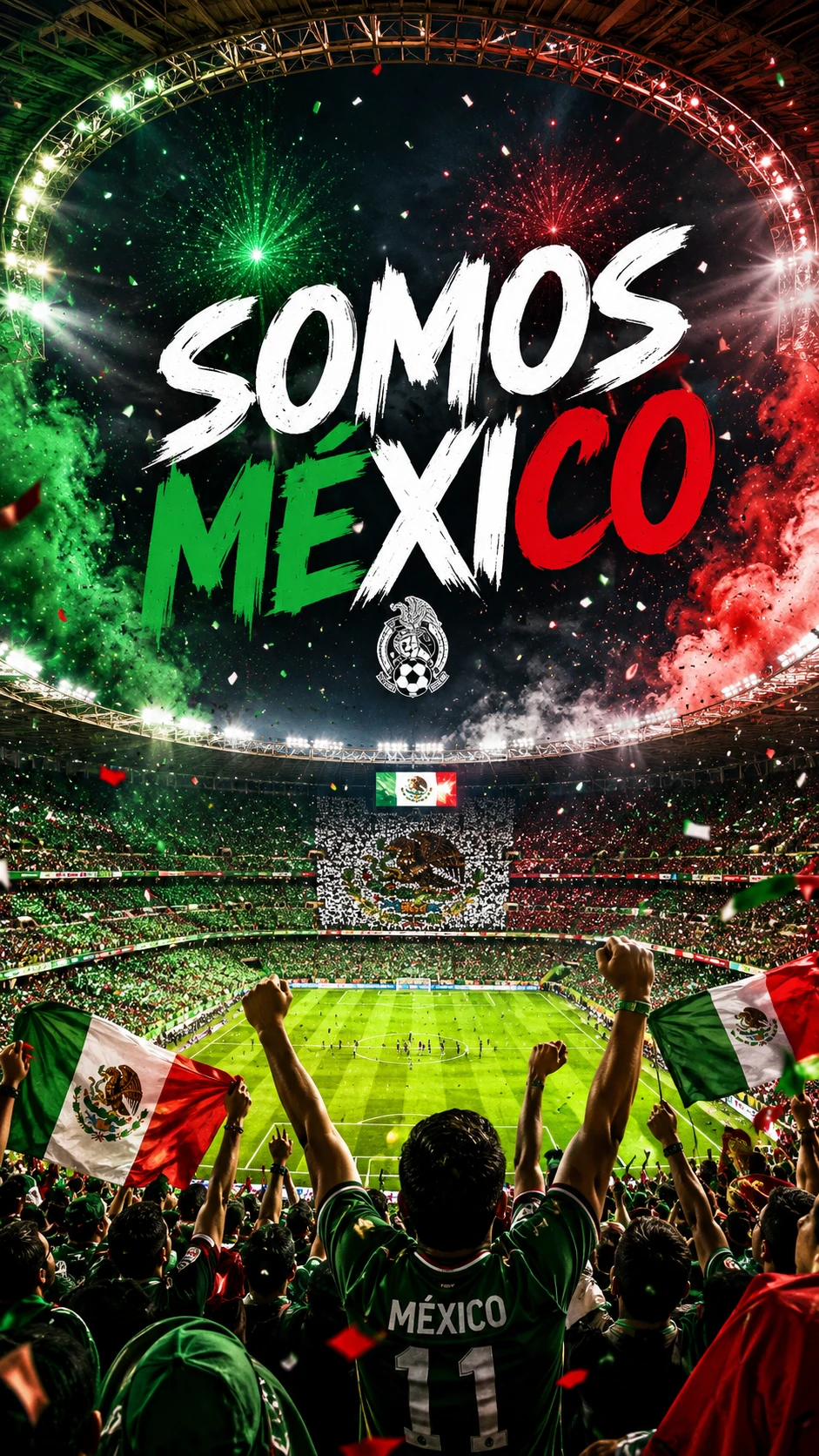 Mexico stadium home crowd in intense green white red atmosphere