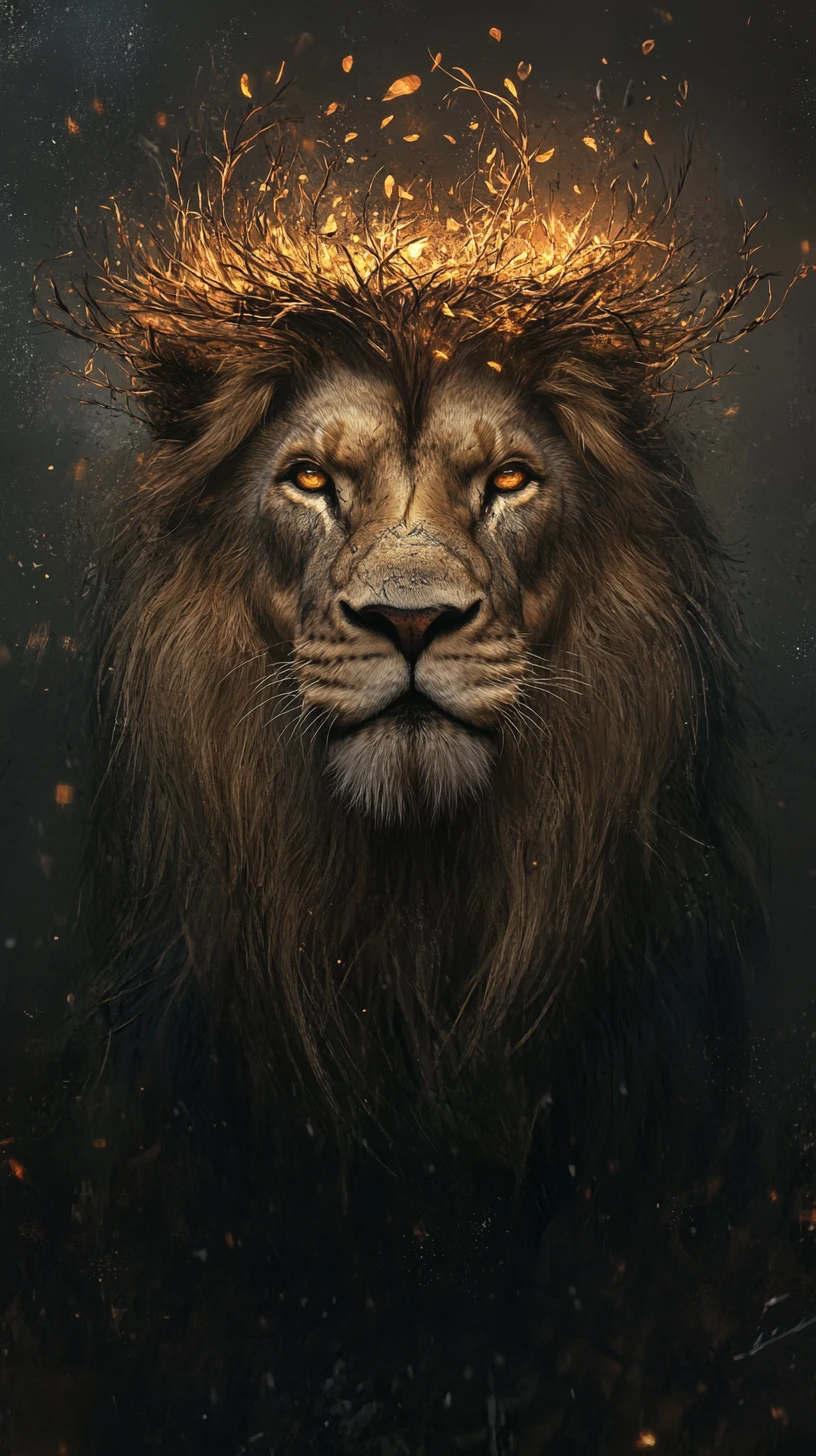 Regal lion portrait with organic halo like mane design