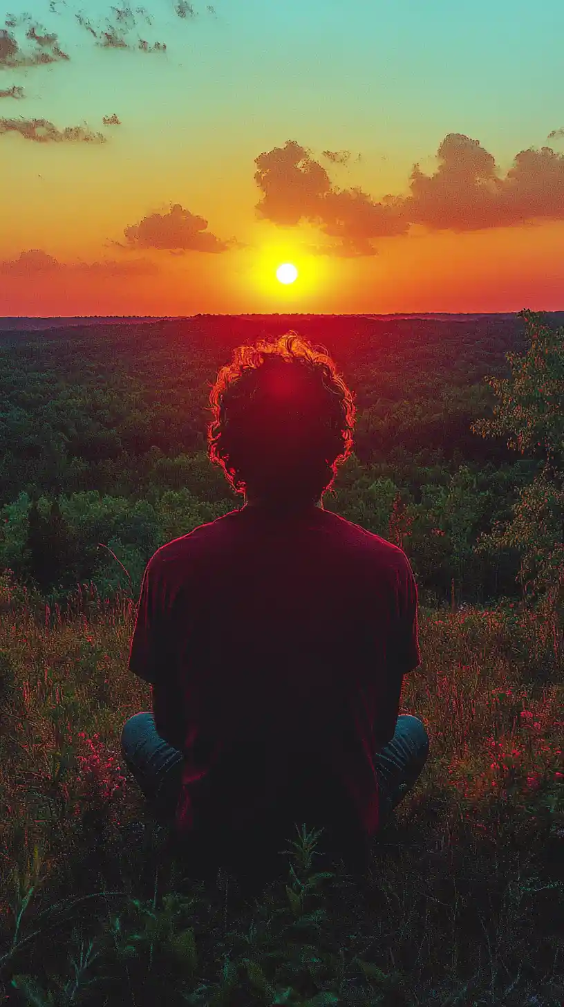 Nostalgic spring sunset landscape in analog film style