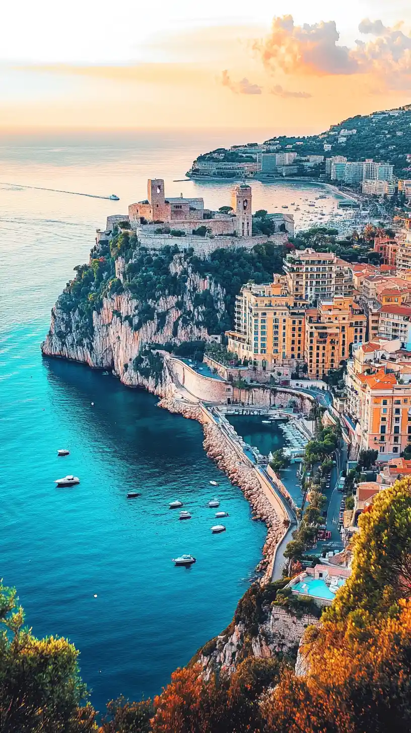 Twilight watercolor view of Monaco harbor from hillside