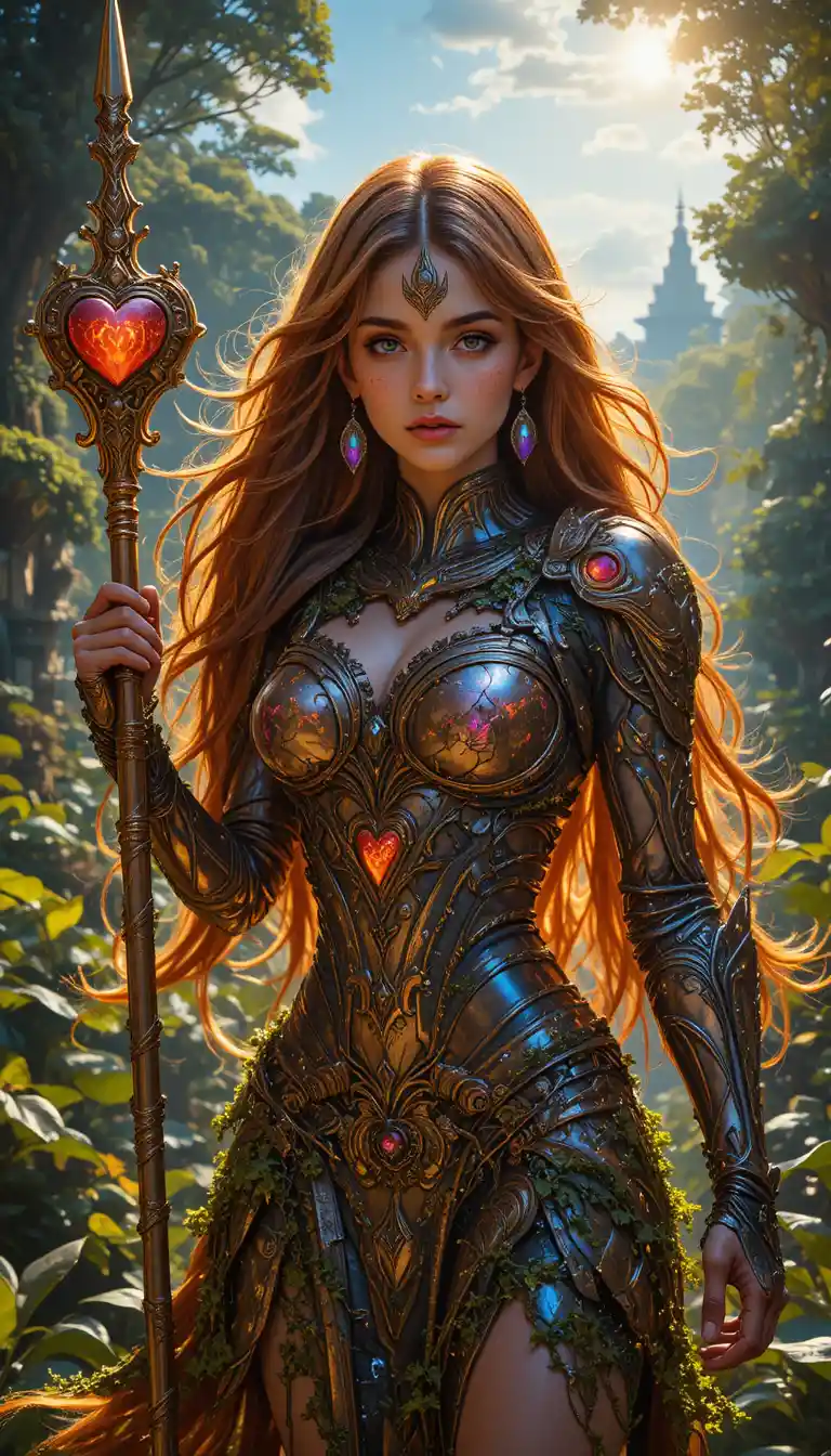 Lava forged warrior goddess of love in ancient jungle