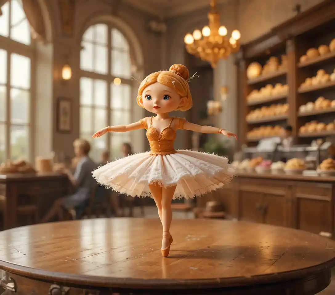 Anthropomorphic Croissant Ballerina Dancing On Bakery Stage