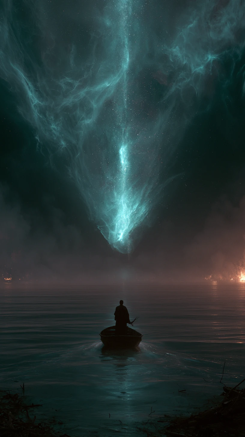 Surreal cosmic light beam suggesting a transcendent dream