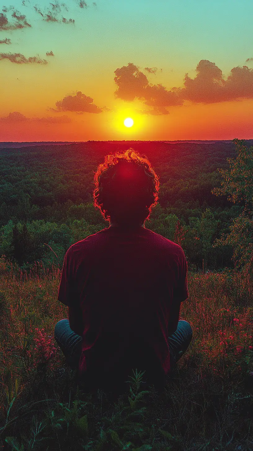Nostalgic spring sunset landscape in analog film style