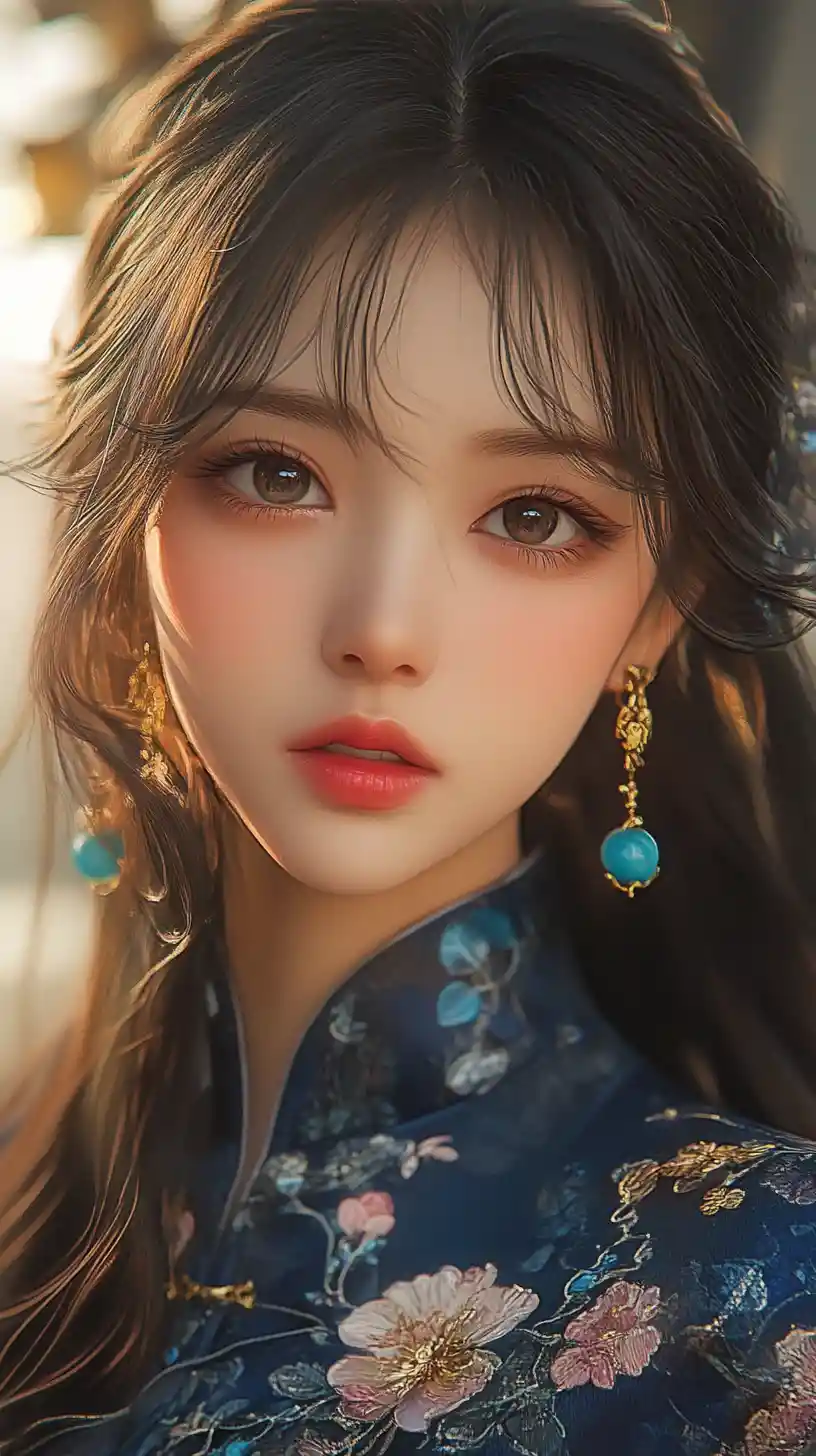 Elegant anime portrait of an Asian woman in silk blouse