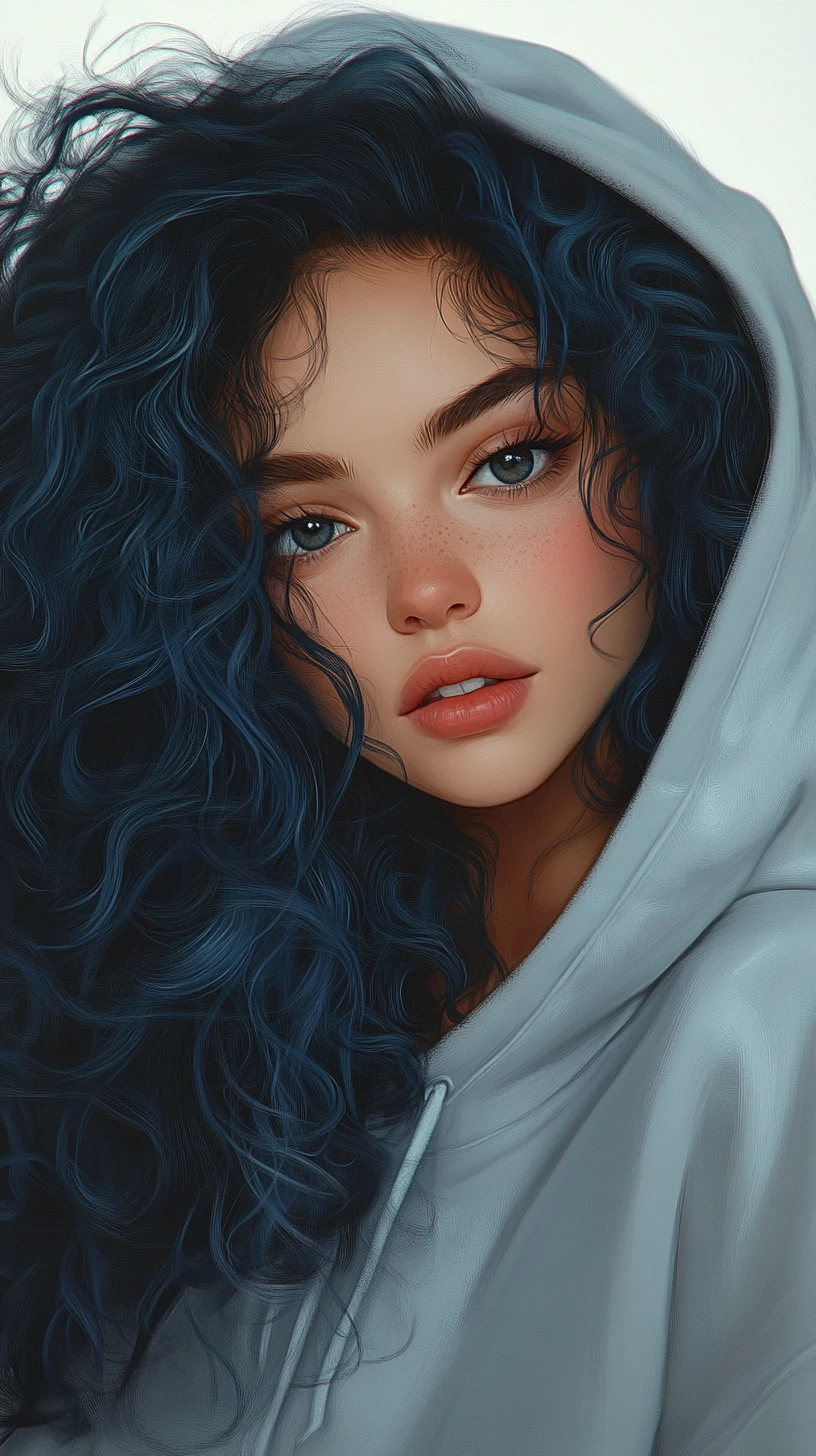 Anime girl portrait in a silver hooded jacket