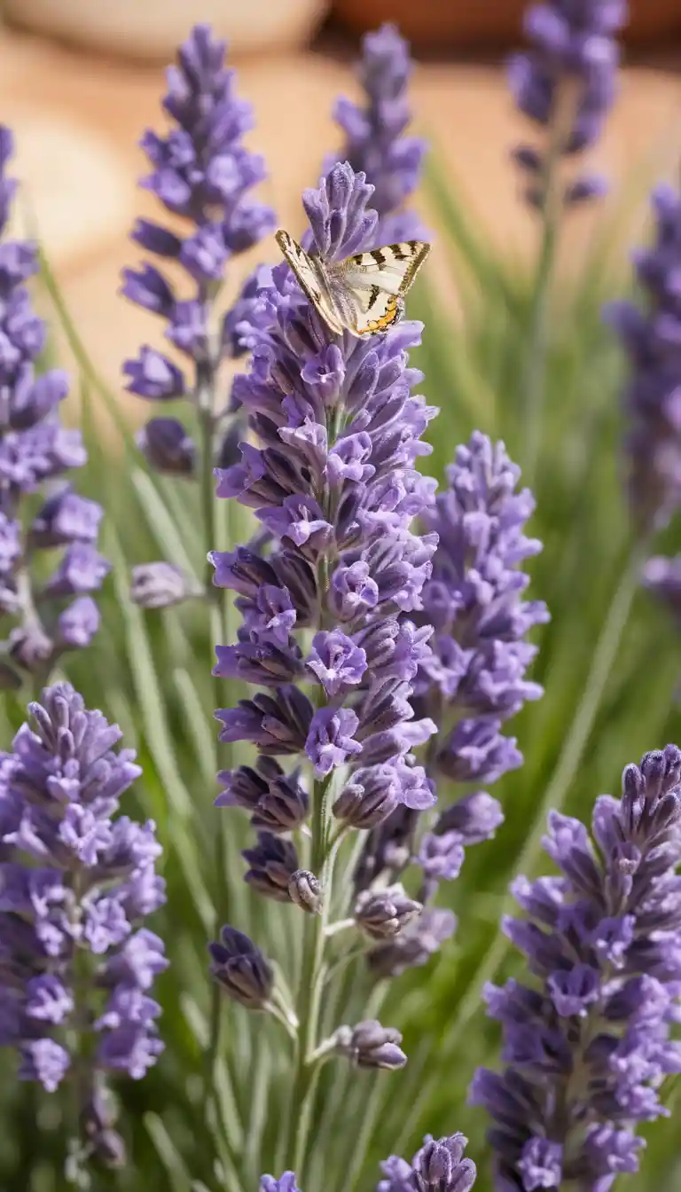 Macro close up of Spanish lavender in bright sunlight