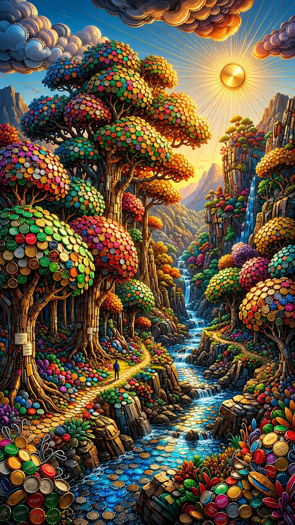 Majestic digital forest landscape with dramatic directional light