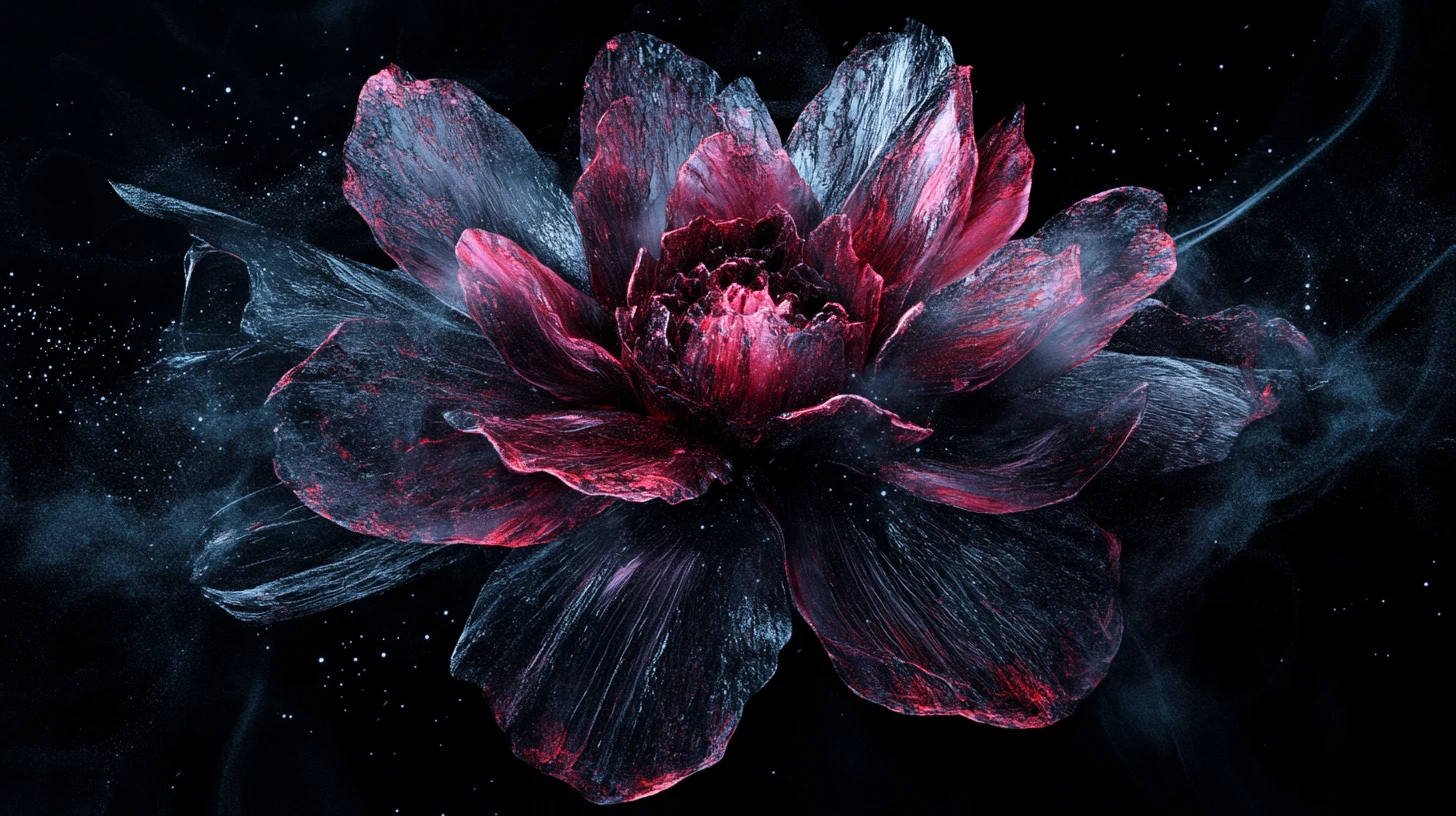 Abstract cosmic flower frozen in dark swirling space