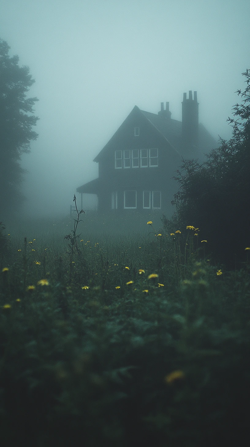 Foggy rural chapel in a quiet Scottish meadow