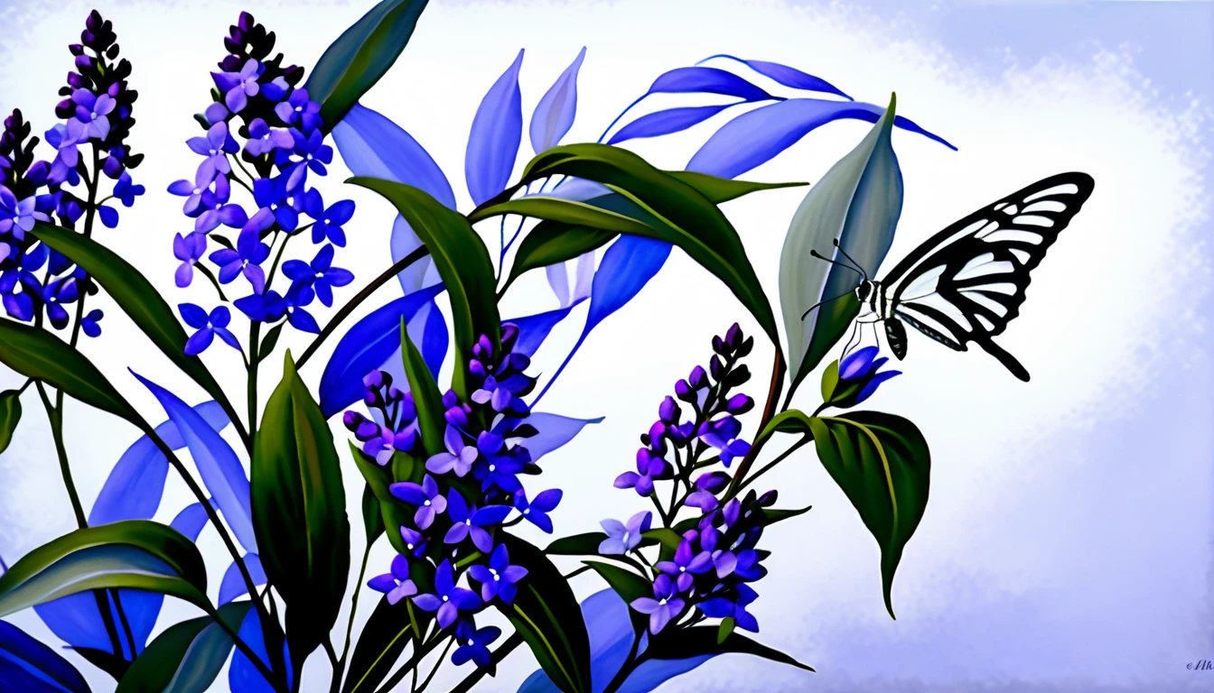Purple butterfly bush flowers on soft periwinkle background