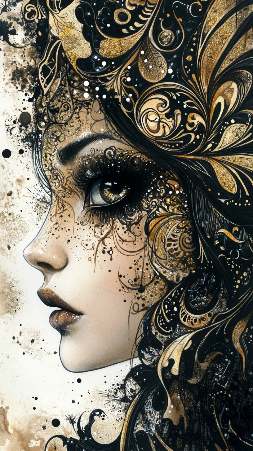 Mystical lady surrounded by surreal dreamlike illusions